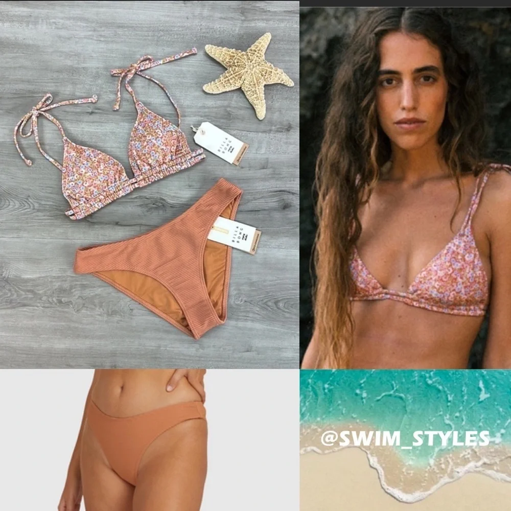 ☀️BILLABONG☀️ Chase The Sun Double Ruched Triangle TANLINES BONDI PANT BIKINI